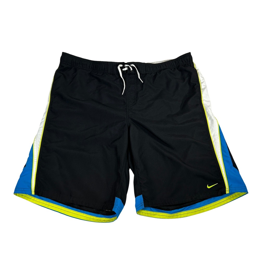 Nike Mens XXL Swim Trunks Black Blue Colorblock Board Shorts Mesh Lining